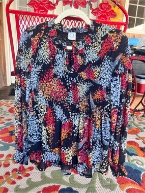 Akemi + Kin Smocked Floral Peasant Blouse - Black Multi